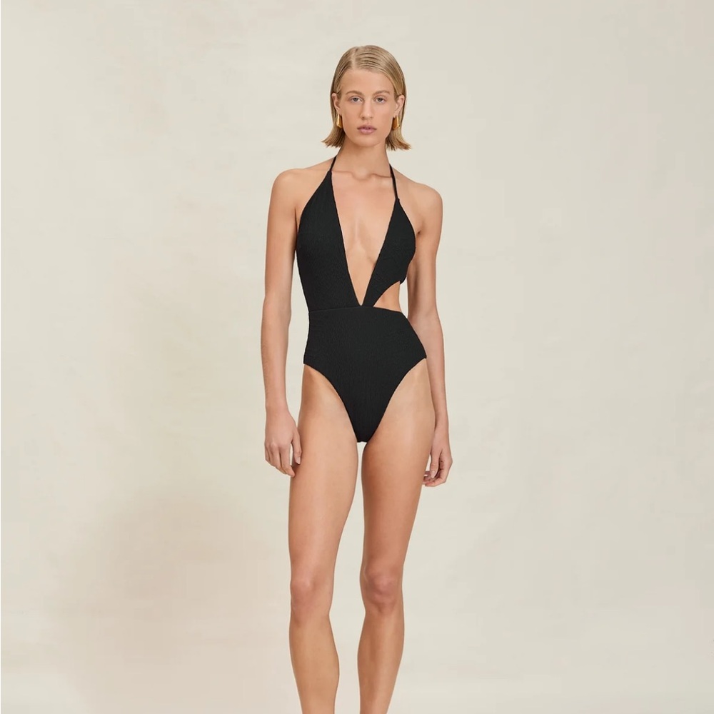 DEVON WINDSOR Black Plunge One-Piece Swimsuit